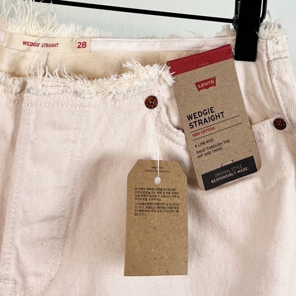 NWT Levi’s Wedgie Straight High Waisted Ripped Waist Jeans Ecru White - Picture 5 of 8